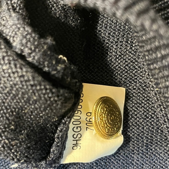 Halston cardigan long sleeve crew neck gold buttons silk blue womens large - Picture 5 of 5